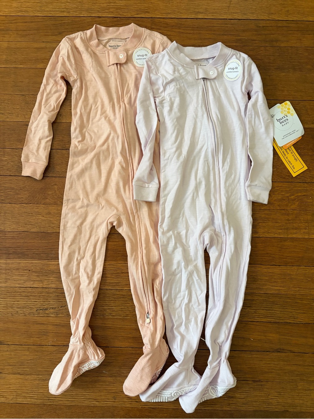 Burt's Bees Honeysoft Footed Long-Sleeve Onesie Pajamas, 24 Mo, NWT (Set of 2)